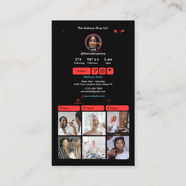 Carte De Visite TikTok Red Social Media Code QR (Devant)