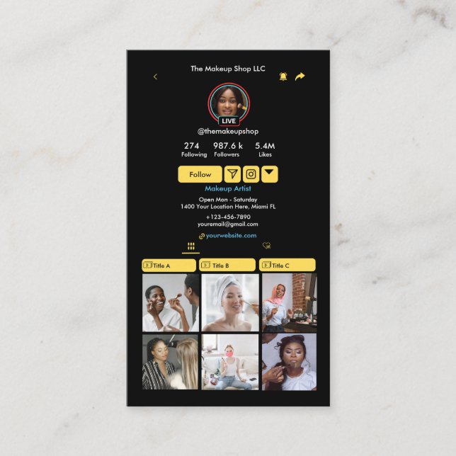 Carte De Visite TikTok Yellow Social Media Code QR (Devant)