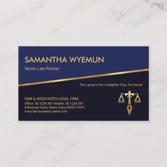 Carte De Visite Tilting Gold Line Blue Shades Barrister Paralegal (Devant)
