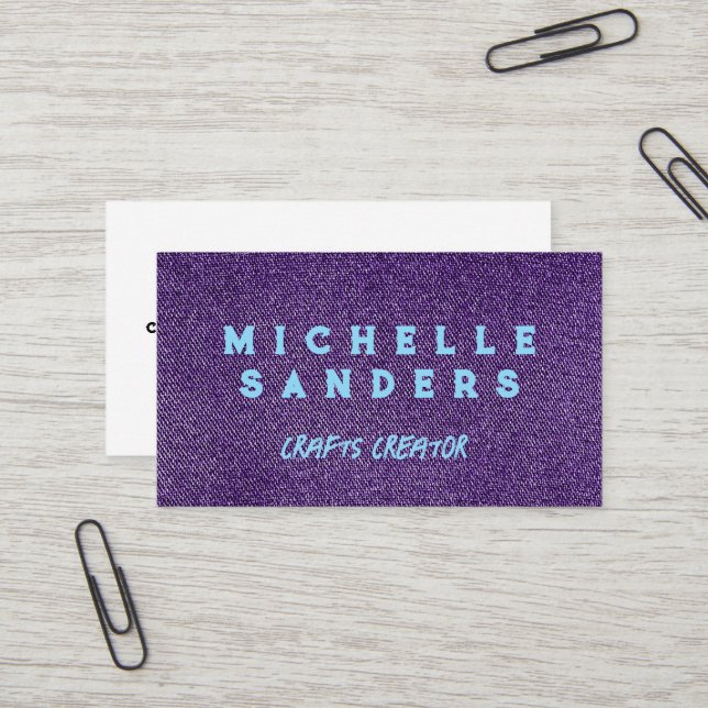 Carte De Visite Tissu de denim violet | Adaptateur Seamstress (Devant/Arrière en situation)