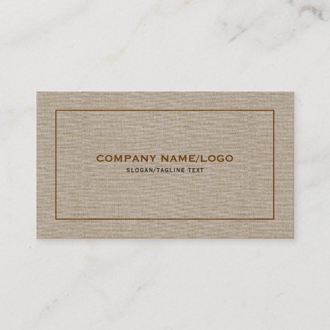 Carte De Visite Tissu de lin naturel beige Look bordure brun (Devant)