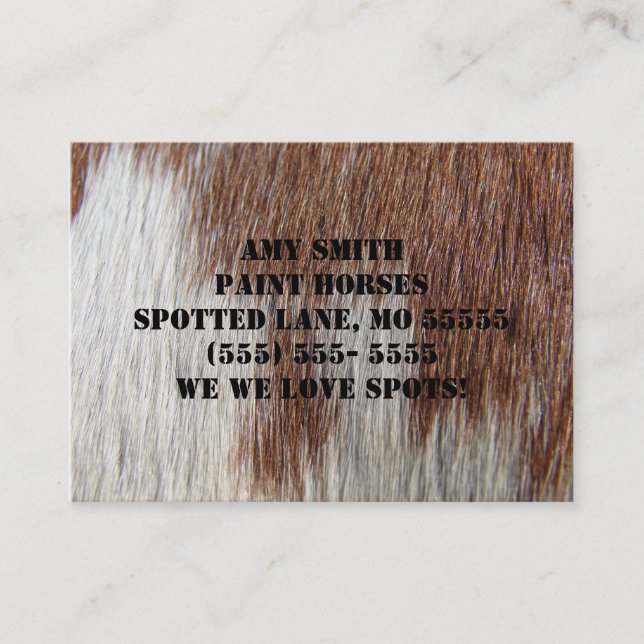 Carte De Visite Tobiano Paint Horse Motif (Devant)