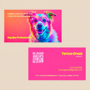 Carte De Visite Toilettage de Chien Neon QR