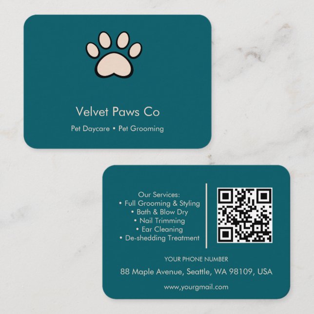 Carte De Visite Toilettage Pet Paws Personnalisé Minimaliste Multi (Devant / Derrière)