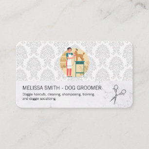 Carte De Visite Toiletteur pour chiens Coiffeur Motif Damassé