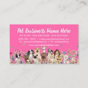 Carte De Visite Toiletteuse pour chiens Fleurs Élégantes Roses