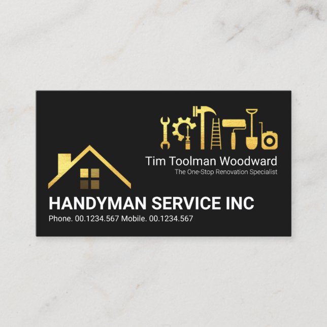 Carte De Visite Toit Creative Gold Handyman Outils Rénovation (Devant)