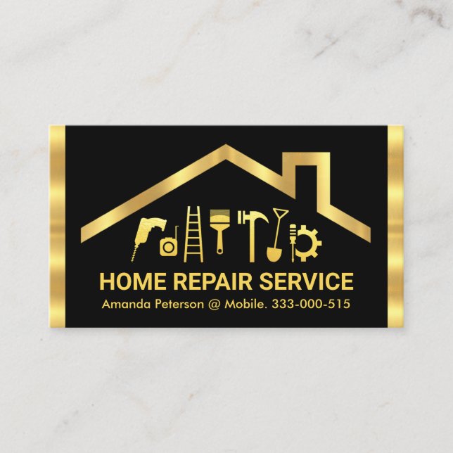 Carte De Visite Toit Gold Handyman Outils Bandes (Devant)