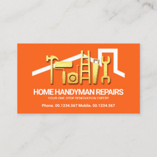 Carte De Visite Toit pour outils main en or orange brillant