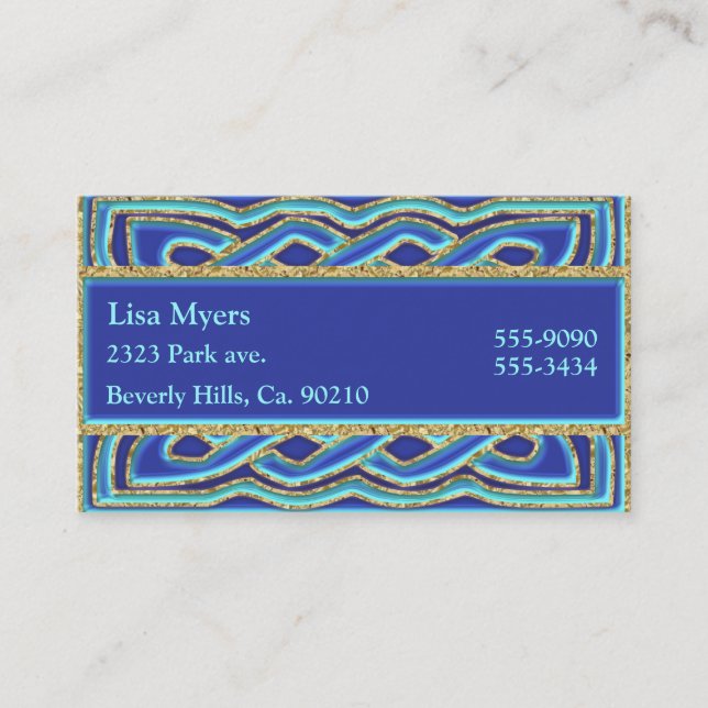 Carte De Visite Tonalités bleues et or métallique fleuri (Devant)