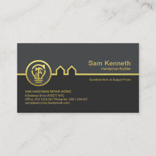 Carte De Visite Tons Gris Design Gold Handyman Building Bulbe