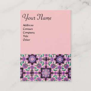 CARTE DE VISITE TOPKAPI, DAMASK FLORAL ROSE POURPULAIRE FLEURS NOI