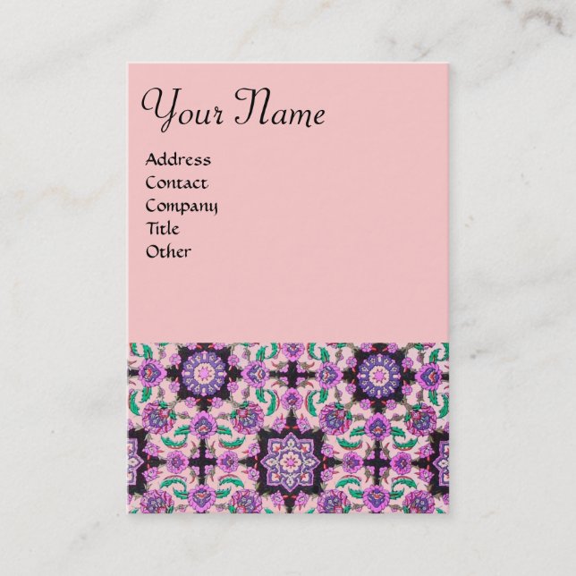 CARTE DE VISITE TOPKAPI, DAMASK FLORAL ROSE POURPULAIRE FLEURS NOI (Devant)