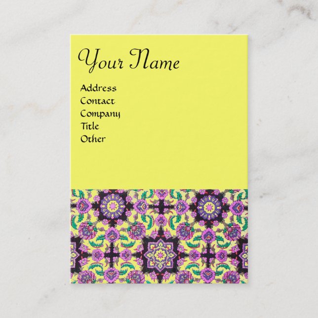 CARTE DE VISITE TOPKAPI, DOMMASQUE ORIENTALE JAUNE ROSE FLORALE (Devant)