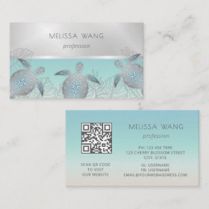 Carte De Visite Tortue de mer argentée Code QR côtier