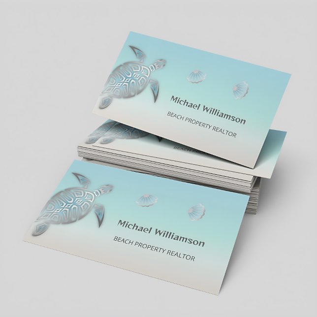 Carte De Visite Tortue de mer en argent Turquoise Côte (Créateur téléchargé)