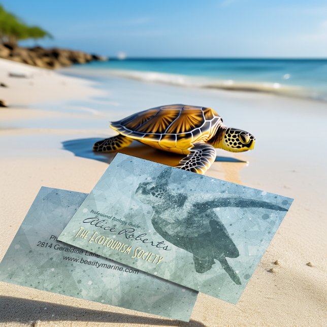 Carte De Visite Tortue de mer verte géométrique | Guides écologiqu (Créateur téléchargé)