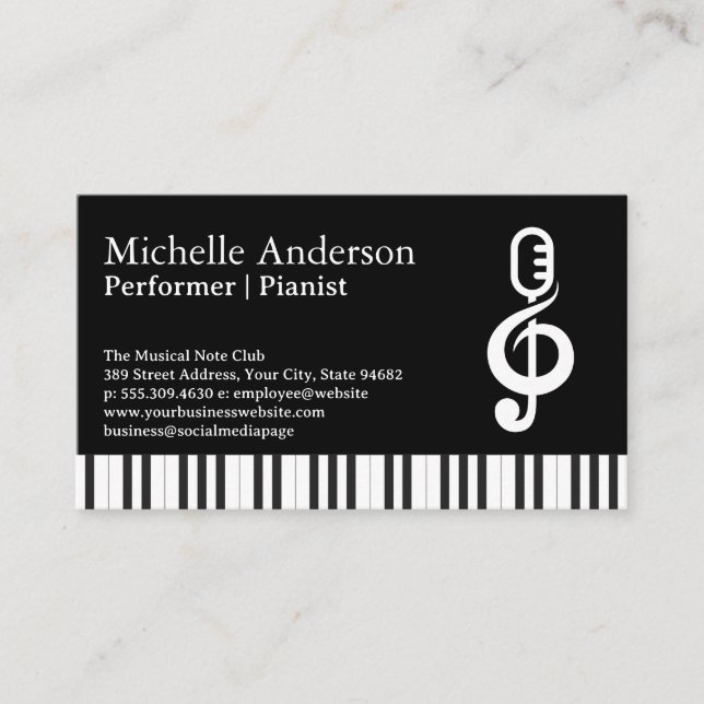 Carte De Visite Touches de piano | Note musicale de microphone (Devant)