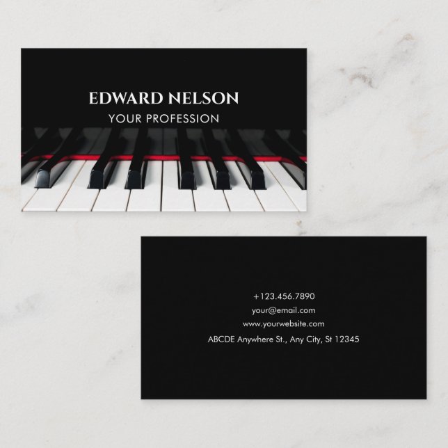 Carte De Visite Touches Piano Noir Piano (Devant / Derrière)