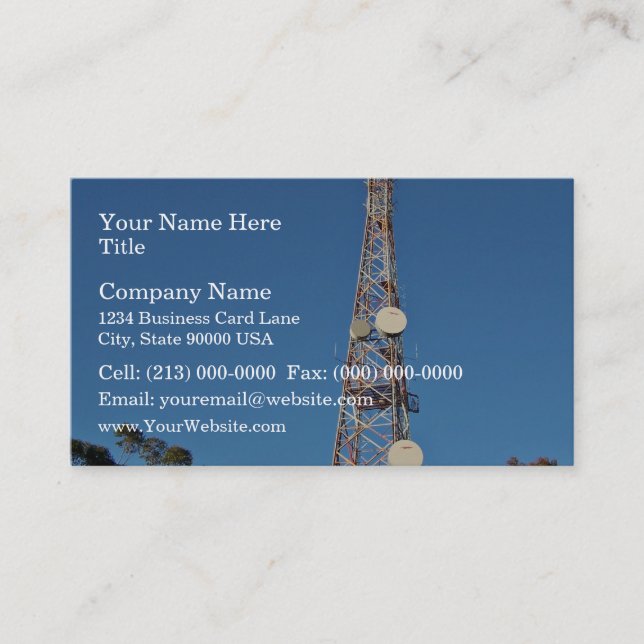 Carte De Visite Tour de télécommunications sous un ciel bleu (Devant)