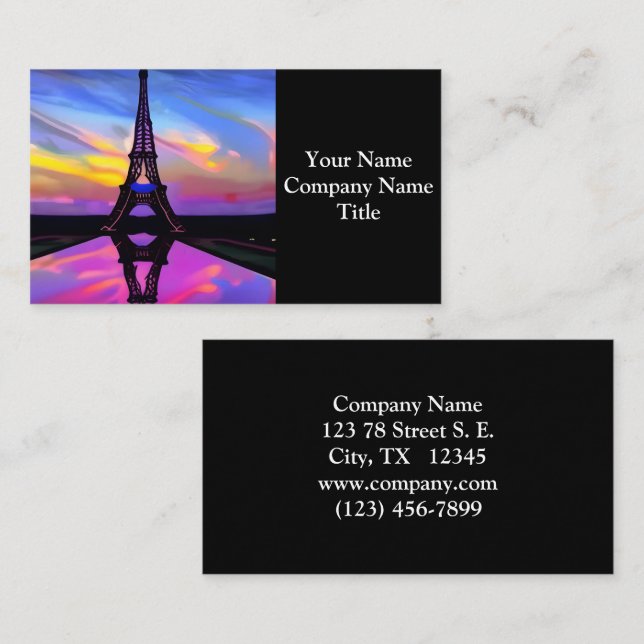 Carte De Visite Tour Eiffel Pittoresque Au Coucher Du Soleil (Devant / Derrière)