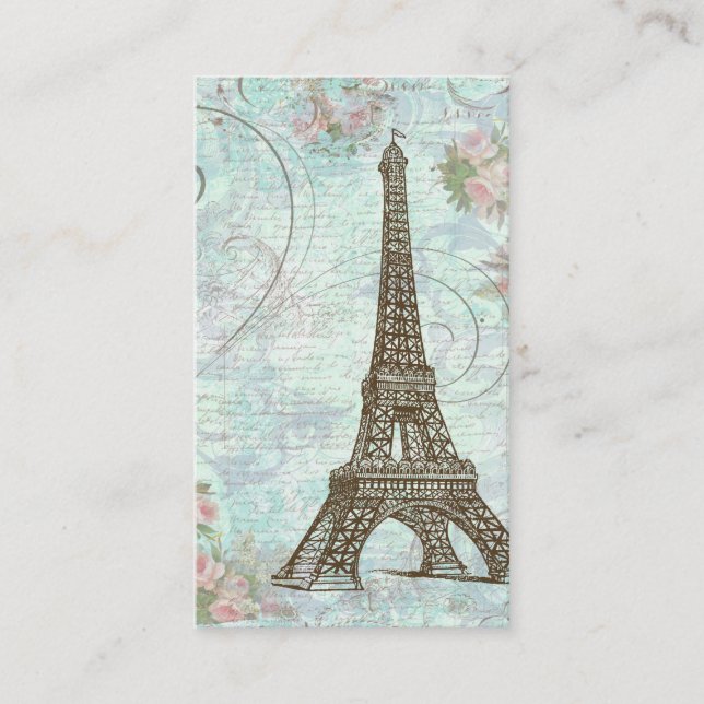 Carte De Visite Tour Eiffel Roses et manuscrits roses (Devant)