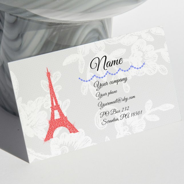 Carte De Visite Tour Eiffel Rouge & Diamants Bleus sur Dentelle Bu (Créateur téléchargé)