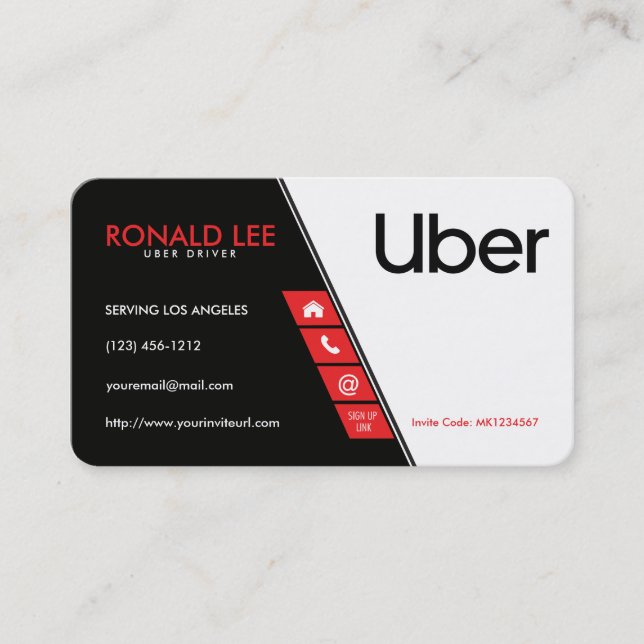 Carte De Visite Tour personnel partageant le conducteur d'Uber (Devant)