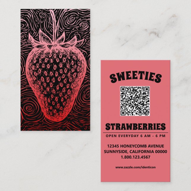 Carte De Visite tourbillon de fraise avec code QR (Devant / Derrière)