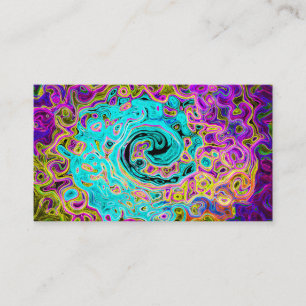 Carte De Visite Tourbillon Liquide Rétro Abstrait Groovy Bleu Aqua