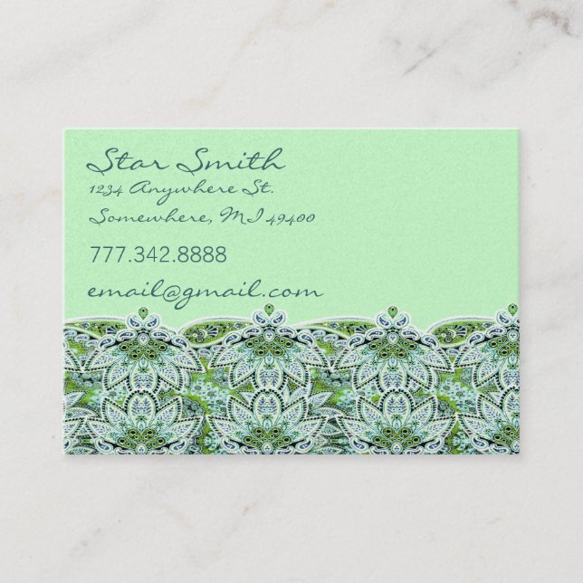 Carte De Visite Tourbillonnant Floral Paisly Sage Vert (Devant)