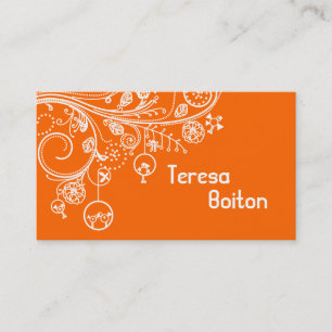 Carte De Visite Tourbillons floraux modernes & oiseaux orange
