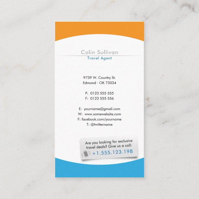 Carte De Visite Tourisme | Agent de voyage (Dos)