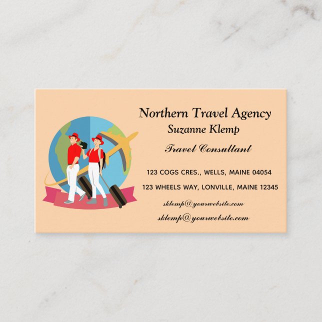 Carte De Visite Touristes Modifiables Avec Bagage Agent de Voyage (Devant)