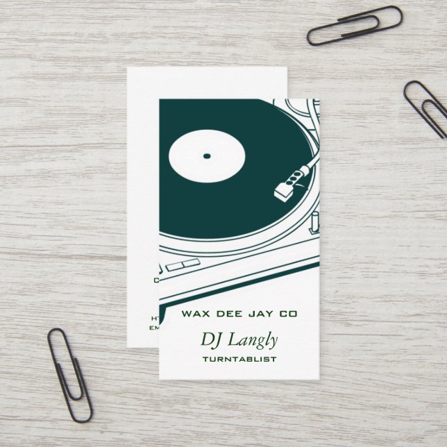 Carte De Visite Tourne-disque de geai du DJ Dee (Devant/Arrière en situation)