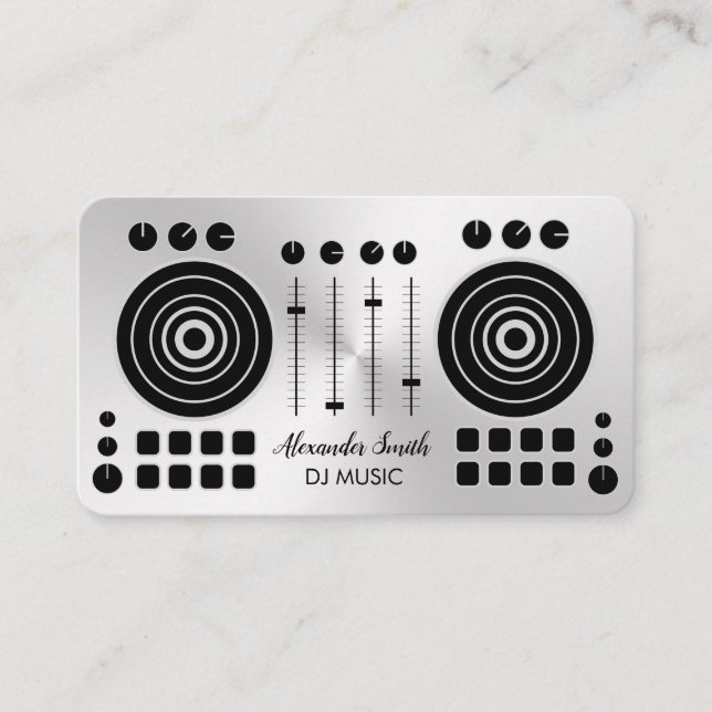 Carte De Visite Tourne-disque musical Silver Black DJ Player Sound (Devant)