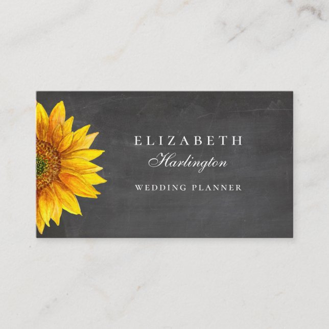 Carte De Visite Tournesol. Fleur rustique. Chalkboard professionne (Devant)