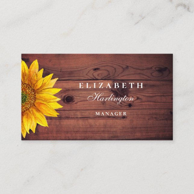 Carte De Visite Tournesol. Fleur rustique. Professionnel du pays (Devant)