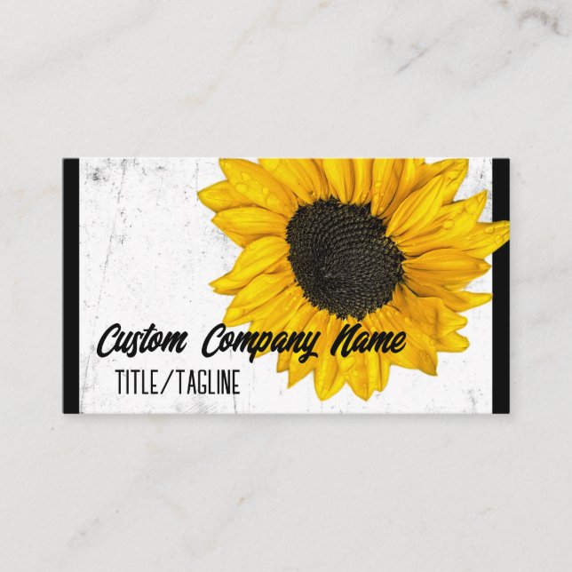 Carte De Visite tournesol jaune soleil sur noir et blanc (Devant)