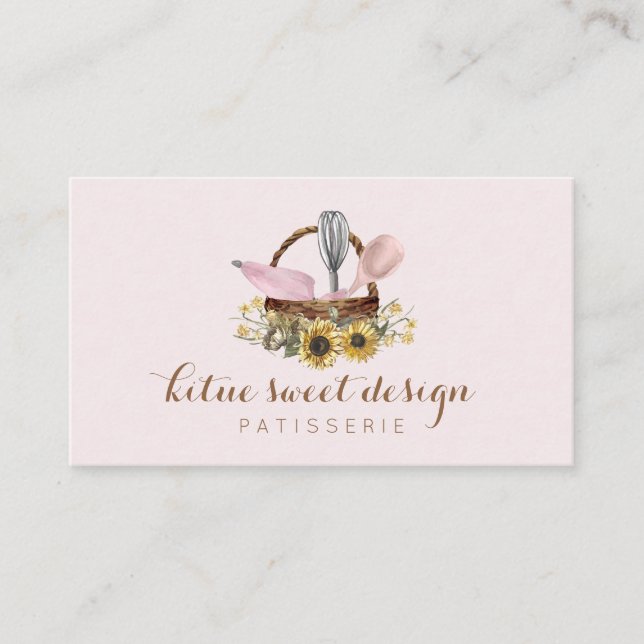 Carte De Visite Tournesol rose Whisk Spot Pâtisserie Sac Chef boul (Devant)