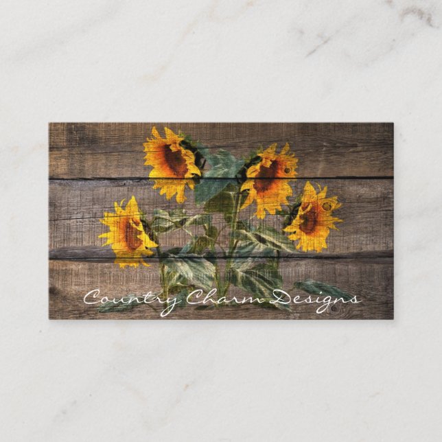 Carte De Visite Tournesol rustique en bois (Devant)