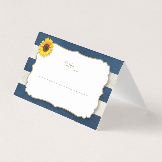 Carte De Visite Tournesol rustique rayures Navy Blue Place Card (Devant)
