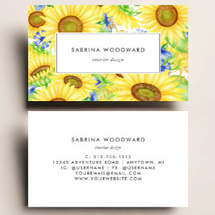 Carte De Visite Tournesol vif aquarelle jaune bleu