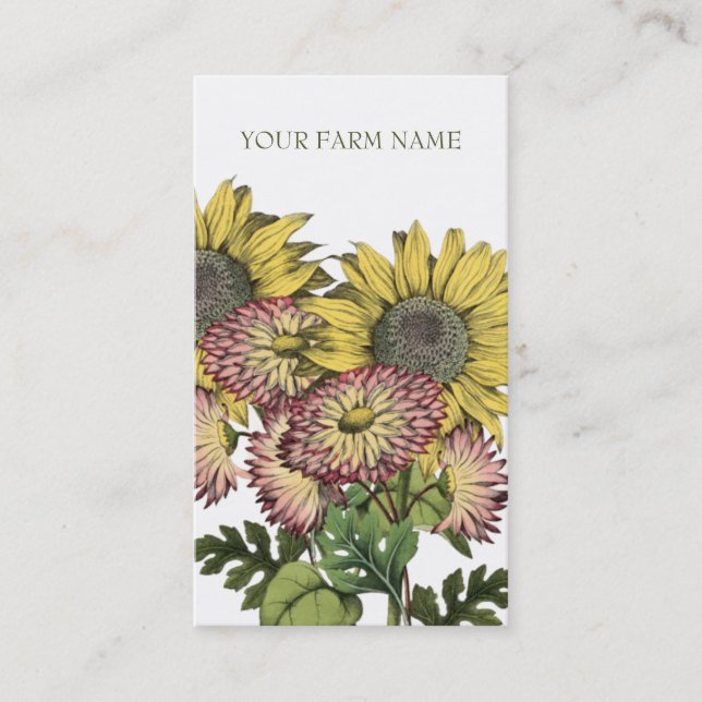 Carte De Visite Tournesol Vintage botanique (Devant)