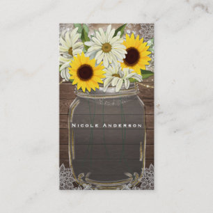 Carte De Visite Tournesols & Marguerites Pot Masonné Scintillant R