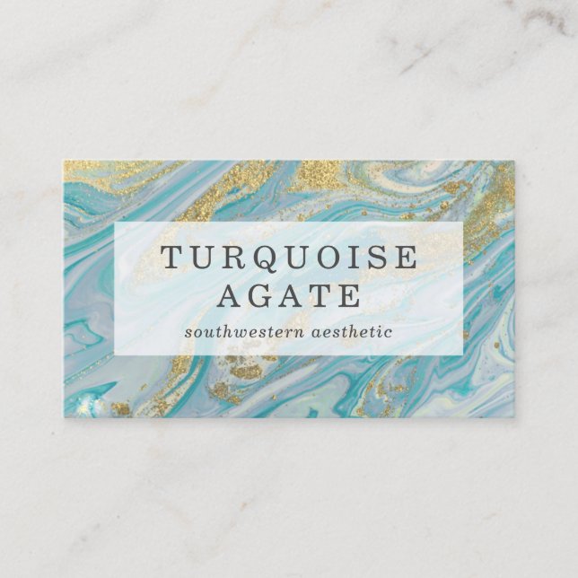 Carte De Visite Tourquoise & Or Agate Pierre Géode Marbre Swirl (Devant)