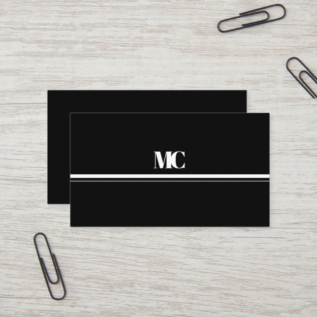 Carte De Visite Tout noir blanc moderne Gras Monogramme (Devant/Arrière en situation)