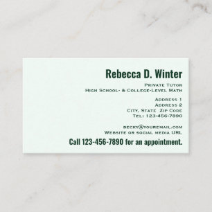 Carte De Visite Tout usage Simple Classique Mint Green Professionn