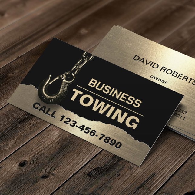 Carte De Visite Towing Company Professional Black & Gold Tow Hook (Créateur téléchargé)