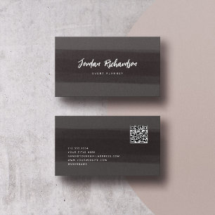Carte De Visite Trace de brosse moderne   Gris foncé avec code QR